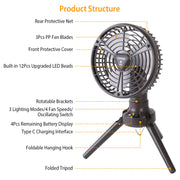 10400mAh Portable Camping Fan with LED Light