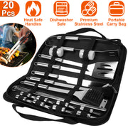 Stainless Steel BBQ Grill Tool Kit Grilling Utensil Accessories w/ Spatula Tongs Fork Knife