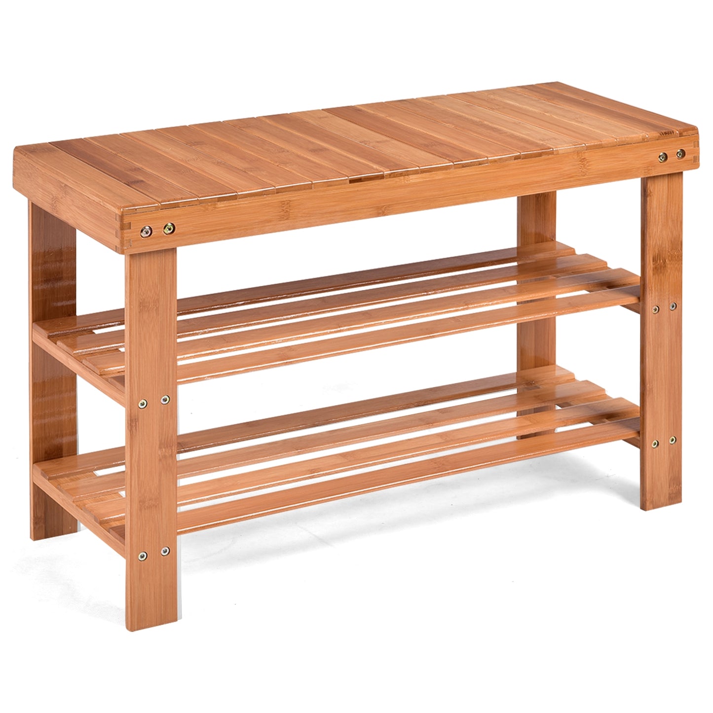 3-Tier Bamboo Shoe Bench Holds up to 6 Pairs for Entry-White - Natural