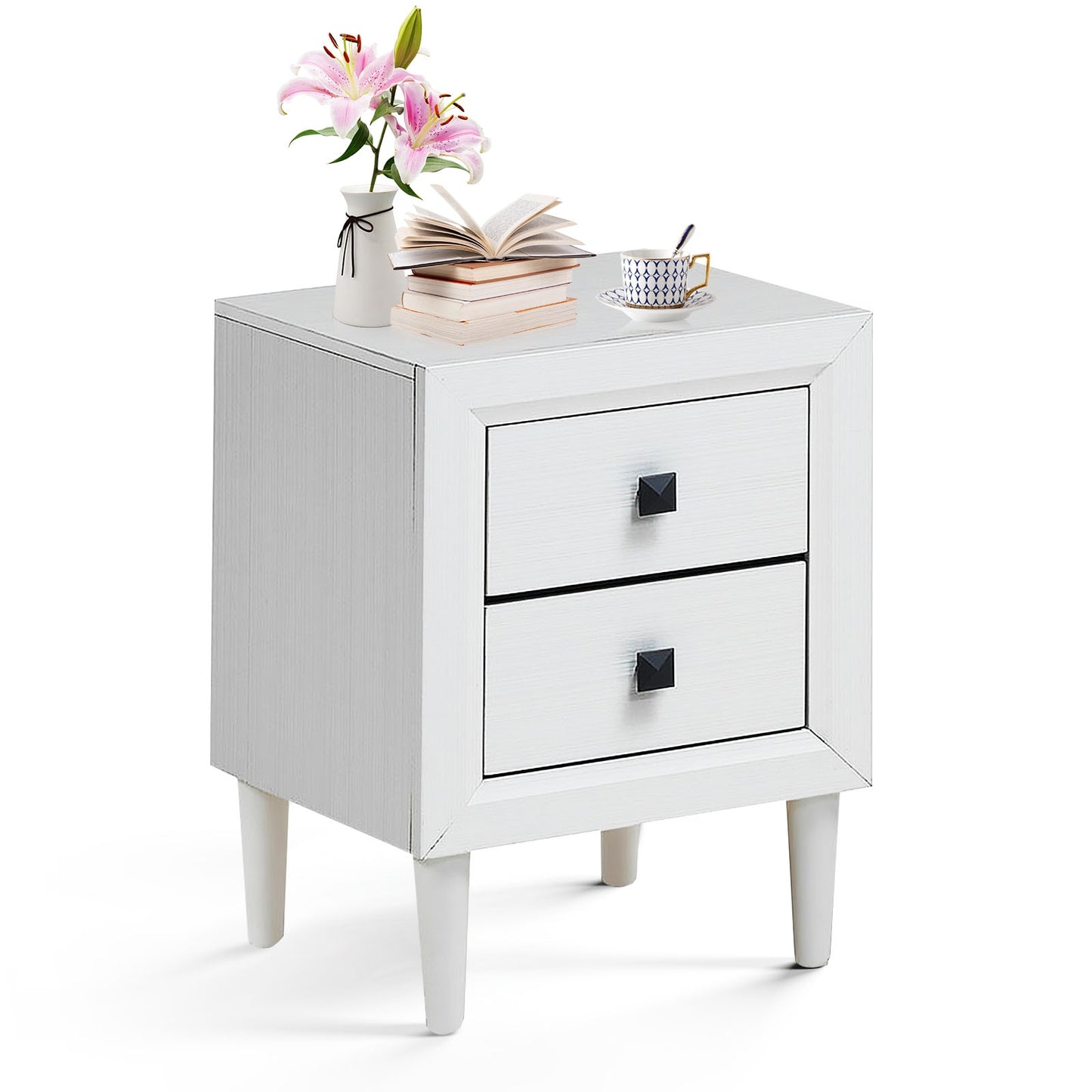 Multipurpose Retro Bedside Nightstand with 2 Drawers-Gray - White