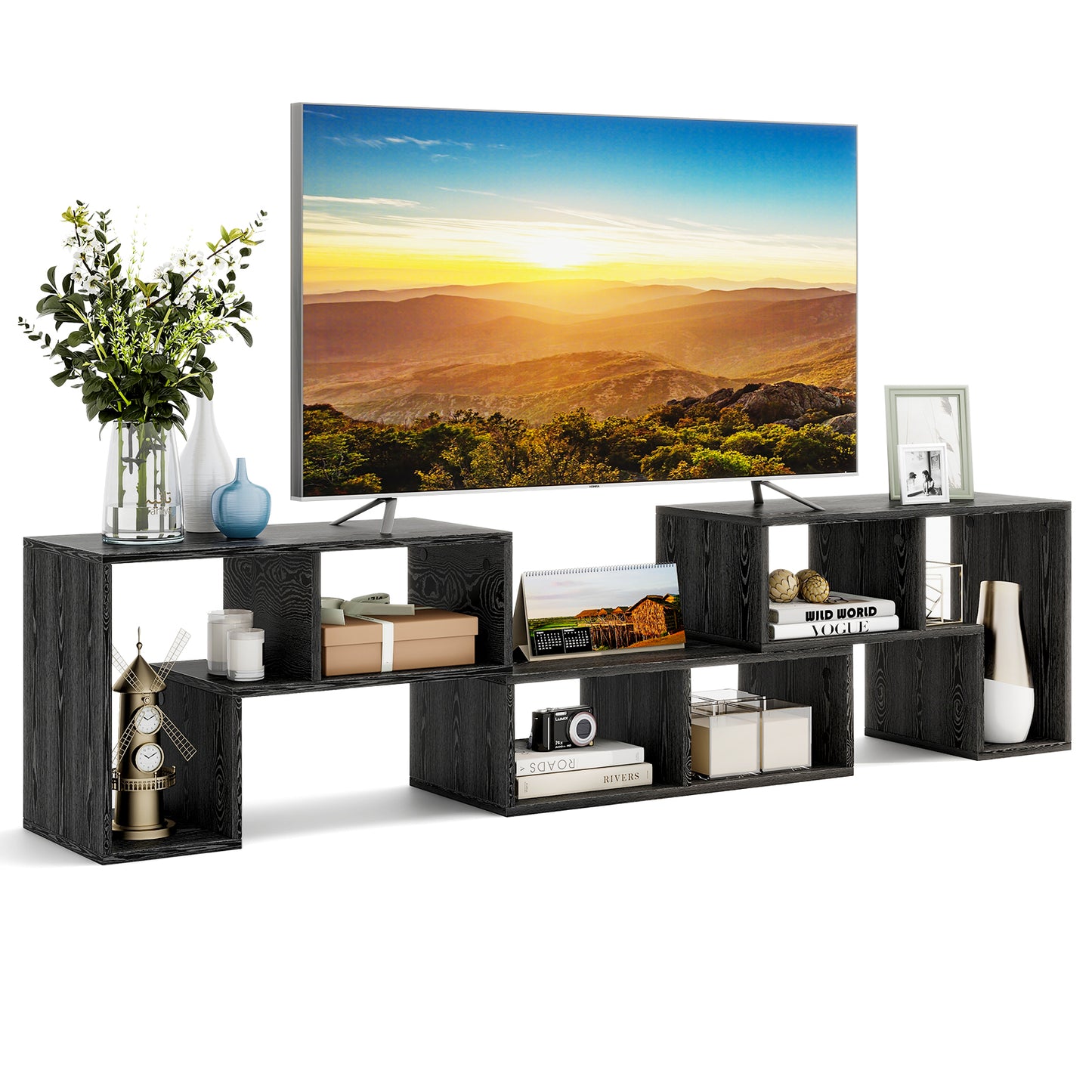 3 Pieces Adjustable TV Stand for TVs up to 65 Inch with Shelves-Black - Mixed Black