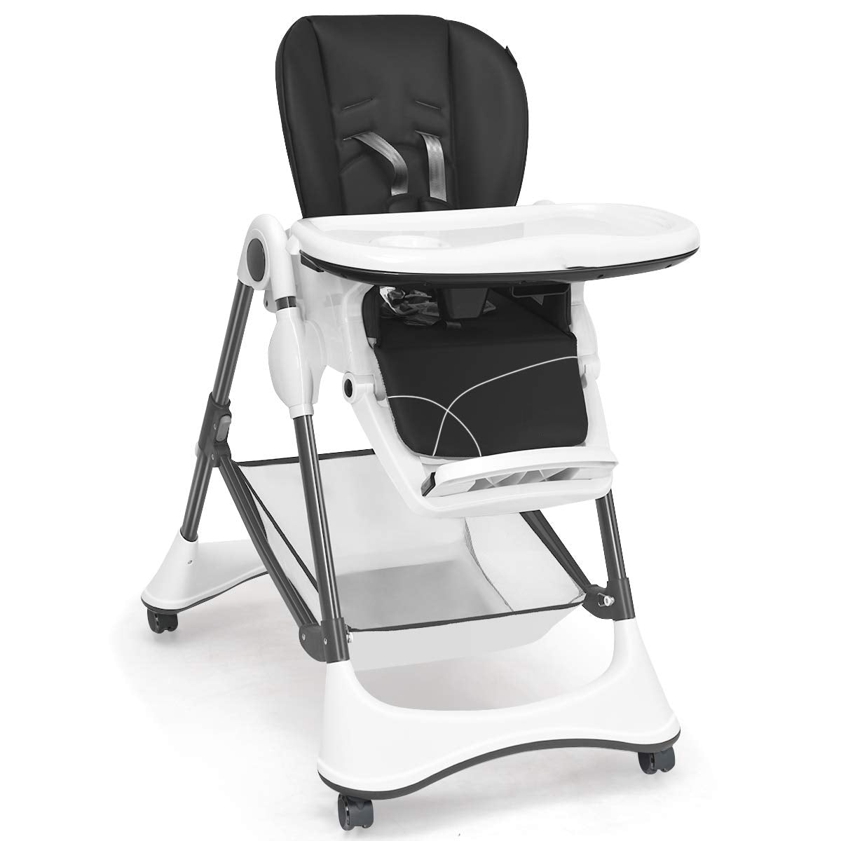 A-Shaped High Chair with 4 Lockable Wheels-Navy - Gray