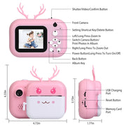 Kids Instant Print Camera 2.4in Digital Zero Ink Selfie Camera 1080P HD Video Recorder