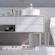 8Pcs Bathroom Accessories Set Bathroom Holder Set with Soap Dispenser Toothbrush Holder Cup Soap Dish Toilet Cleaning Brush Trash Can Qtip Holder Vani