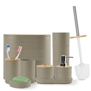 8Pcs Bathroom Accessories Set Bathroom Holder Set with Soap Dispenser Toothbrush Holder Cup Soap Dish Toilet Cleaning Brush Trash Can Qtip Holder Vani