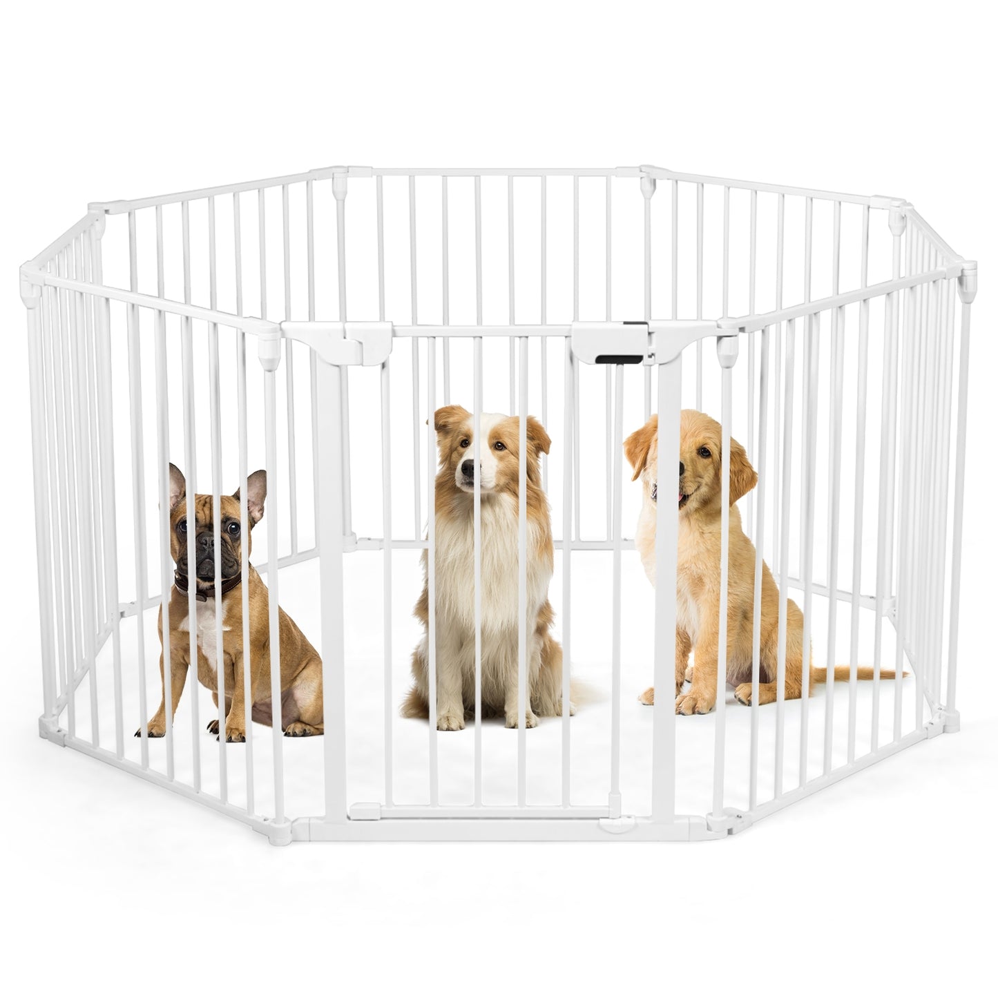 Adjustable Panel Baby Safe Metal Gate Play Yard-White