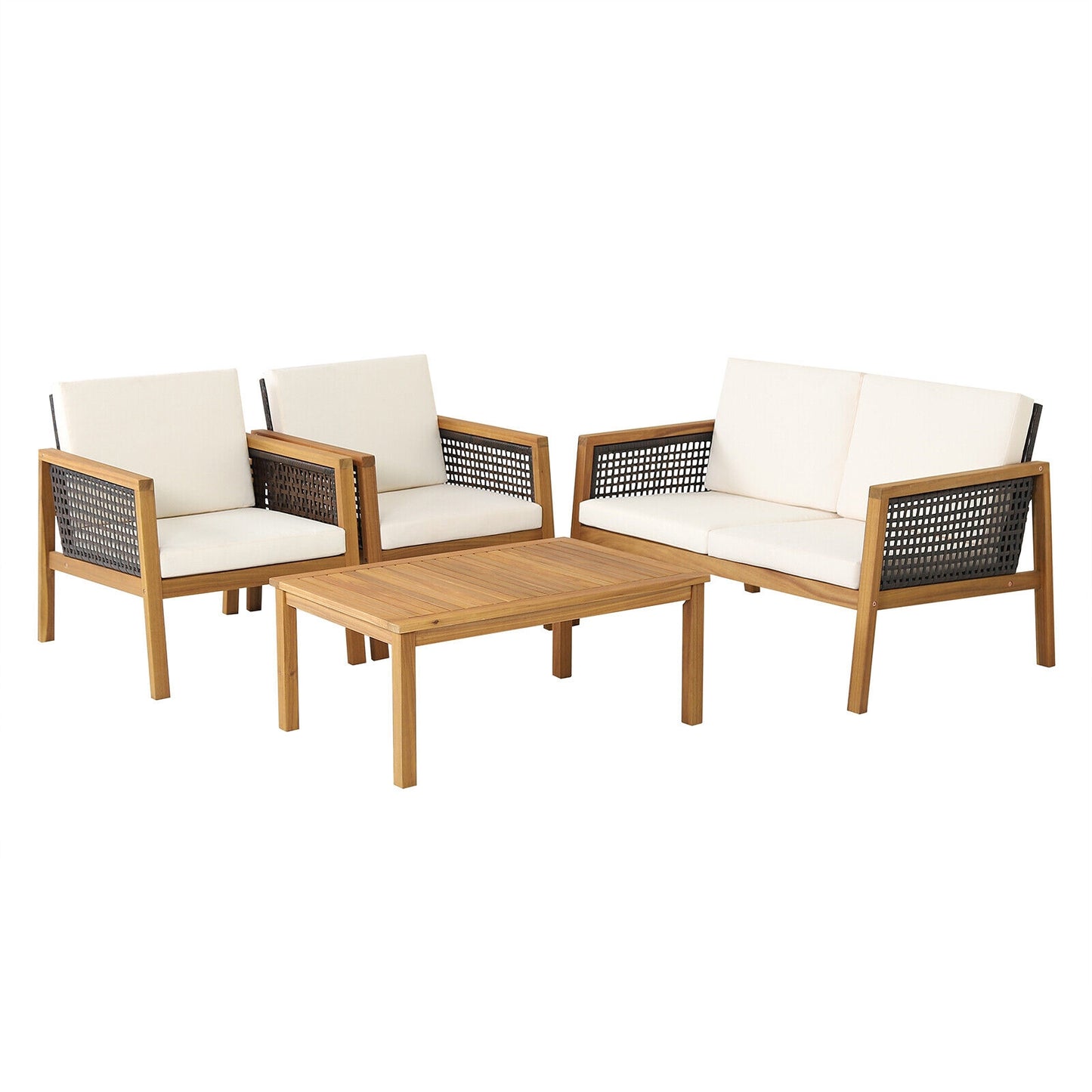 4 Pieces Patio Rattan Furniture Set with Removable Cushions-White - White
