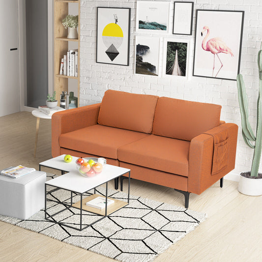 Modern Loveseat Sofa Couch with Side Storage Pocket and Sponged Padded Seat Cushions