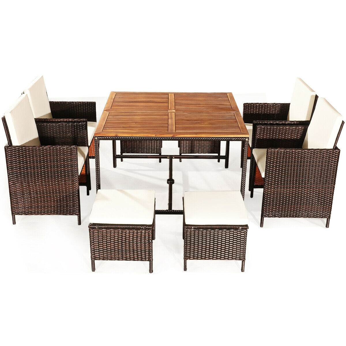 9 Pieces Patio Rattan Dining Cushioned Chairs Set-White - White