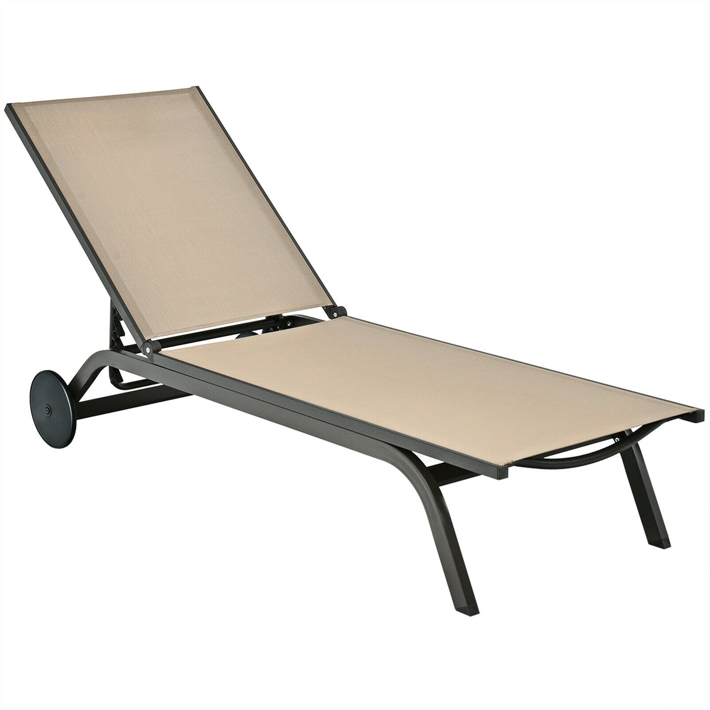Aluminum Fabric Outdoor Patio Lounge Chair with Adjustable Reclining -Brown - Brown