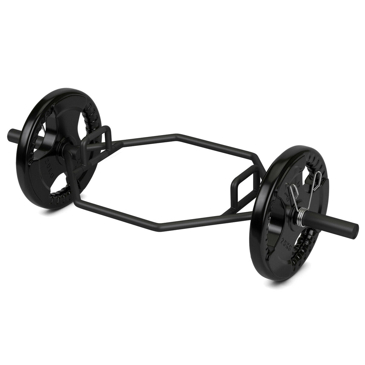 56 Inch Olympic Hexagon Deadlift Trap Bar with Folding Grips Powerlifting-Black - Black