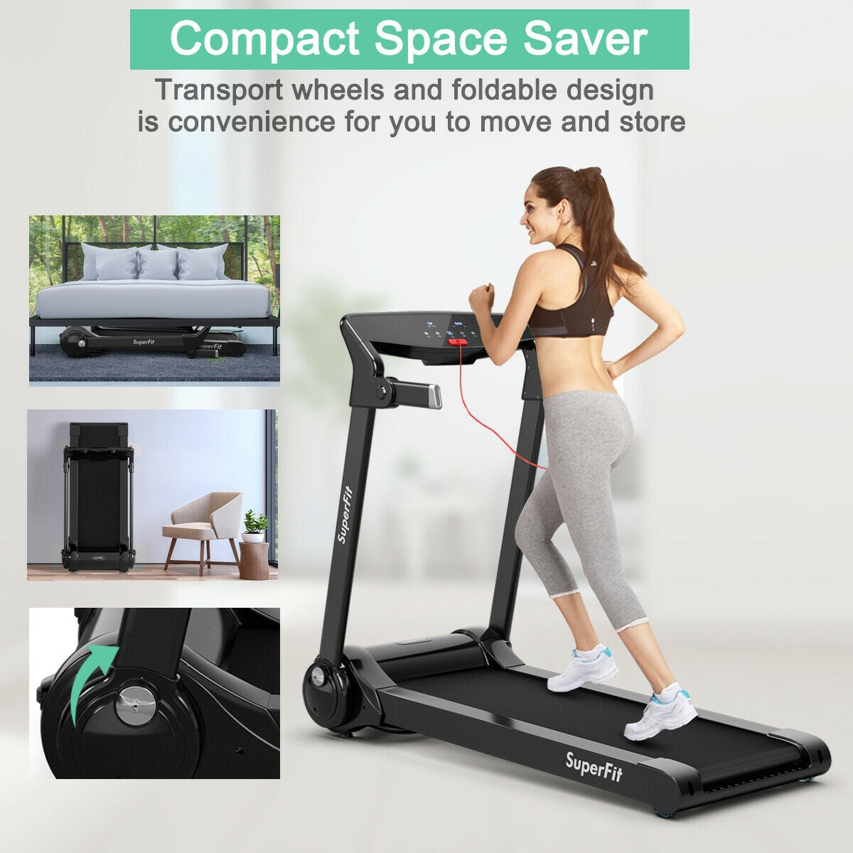 3HP Electric Folding Treadmill with Bluetooth Speaker-Silver - Silver