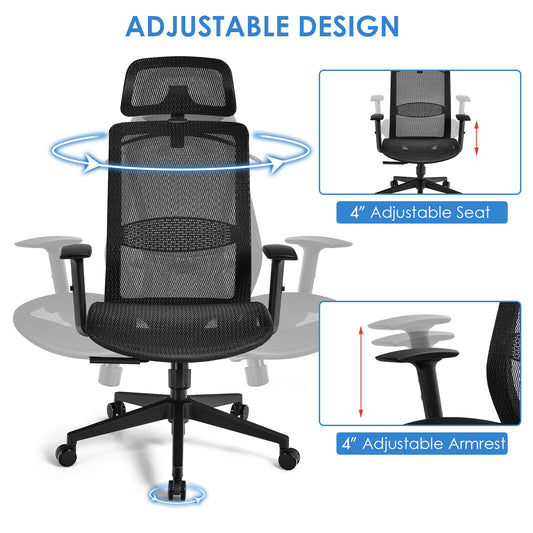 Height Adjustable Ergonomic High Back Mesh Office Chair with Hange-Black