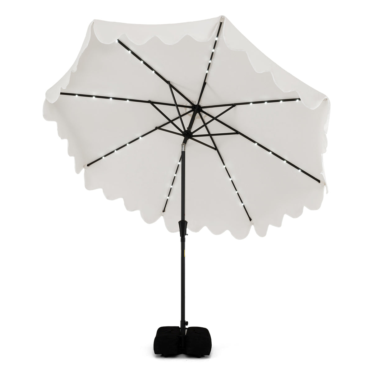 10 FT Outdoor Patio Umbrella with Solar LED Lights and Weighted Base-Beige