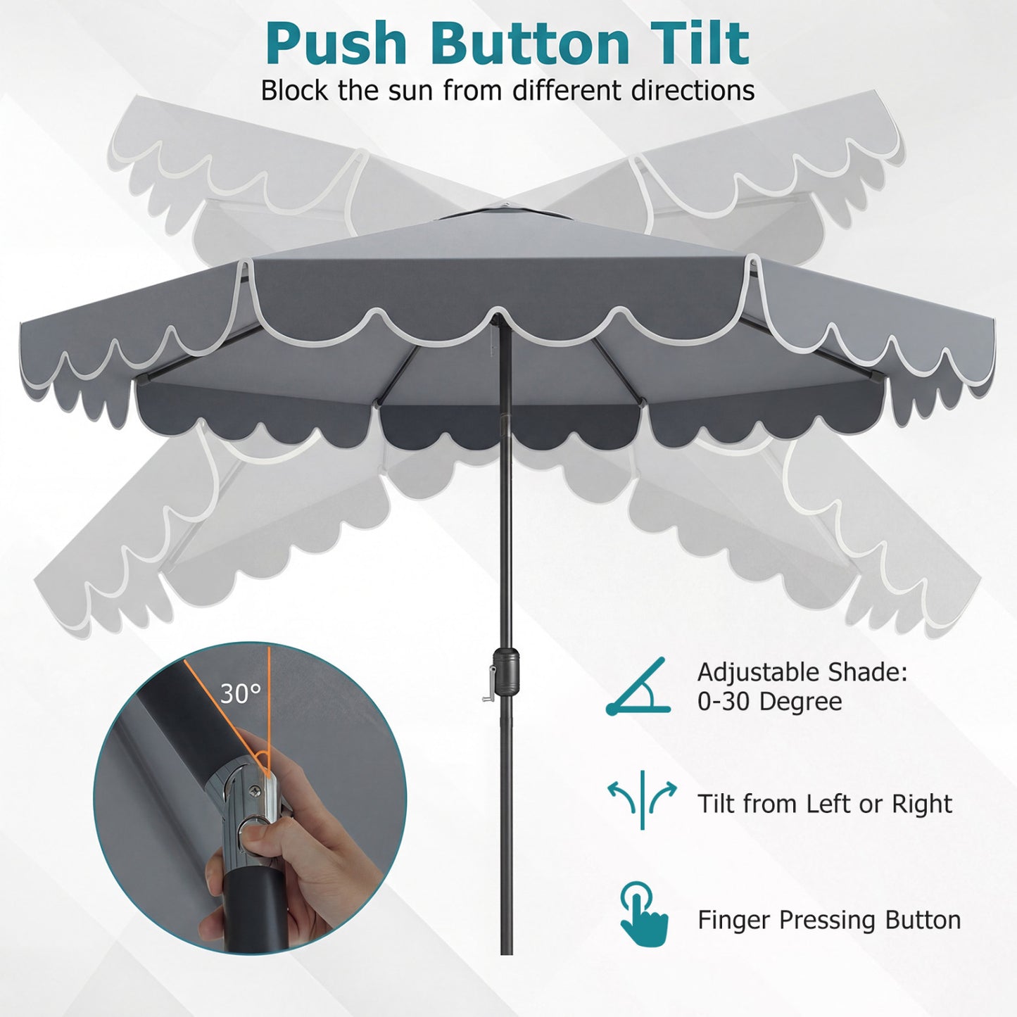 10 FT Patio Umbrella with Push Button Tilt and Crank-Gray