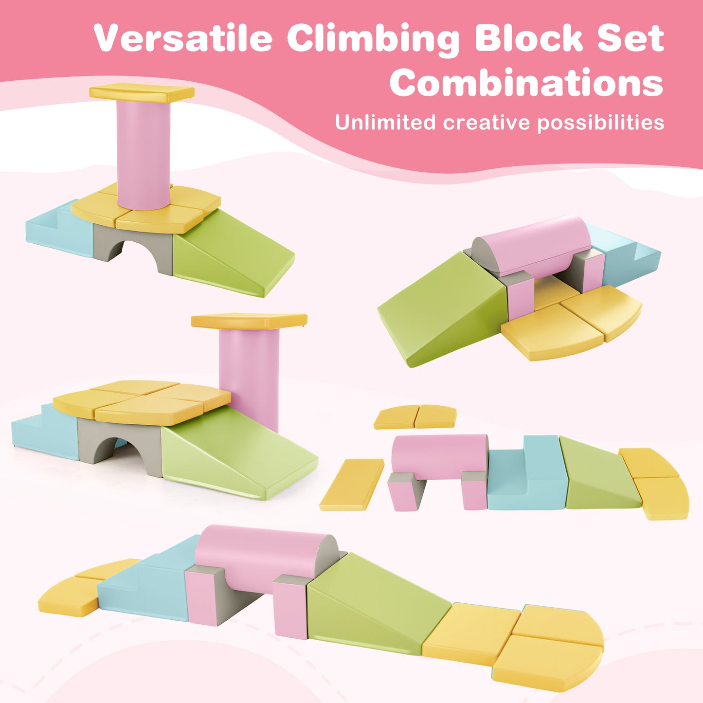 10-Piece Foam Climbing Toys for Toddlers Soft Foam PU Leather Building Blocks-Yellow