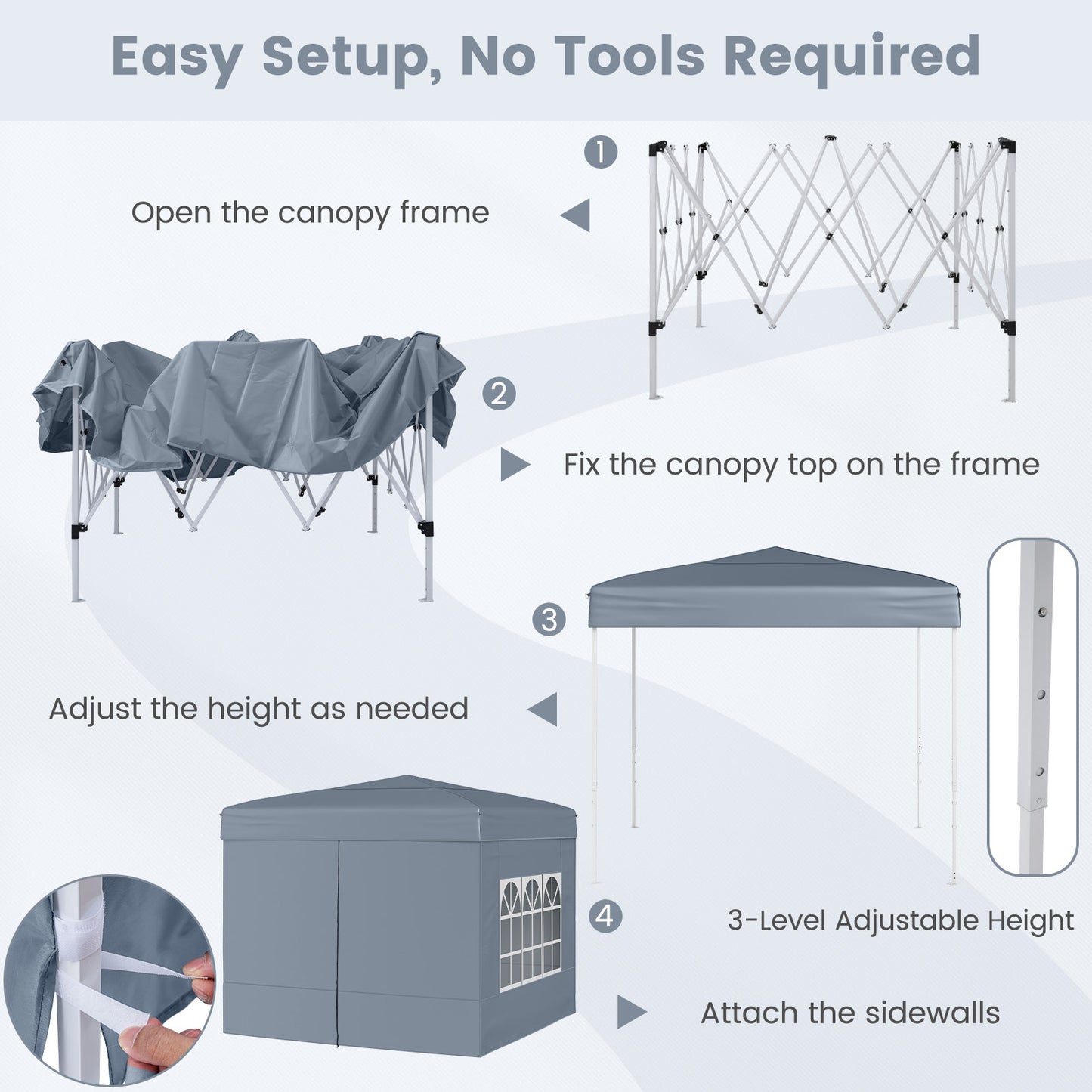 10 X 10 FT Pop up Canopy Tent Outdoor Patio Commercial Sunshade Shelter with 4 Sidewalls-Gray