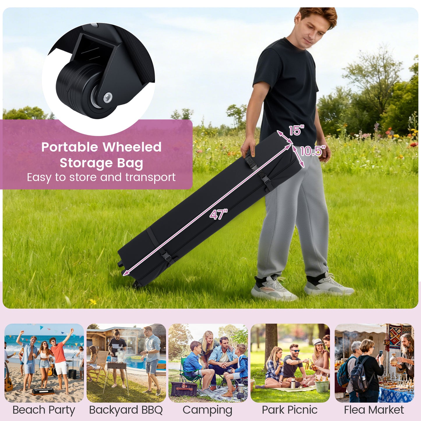 10 X 20 Feet Pop up Canopy Tent Instant Setup with 6 Sidewalls-Pink