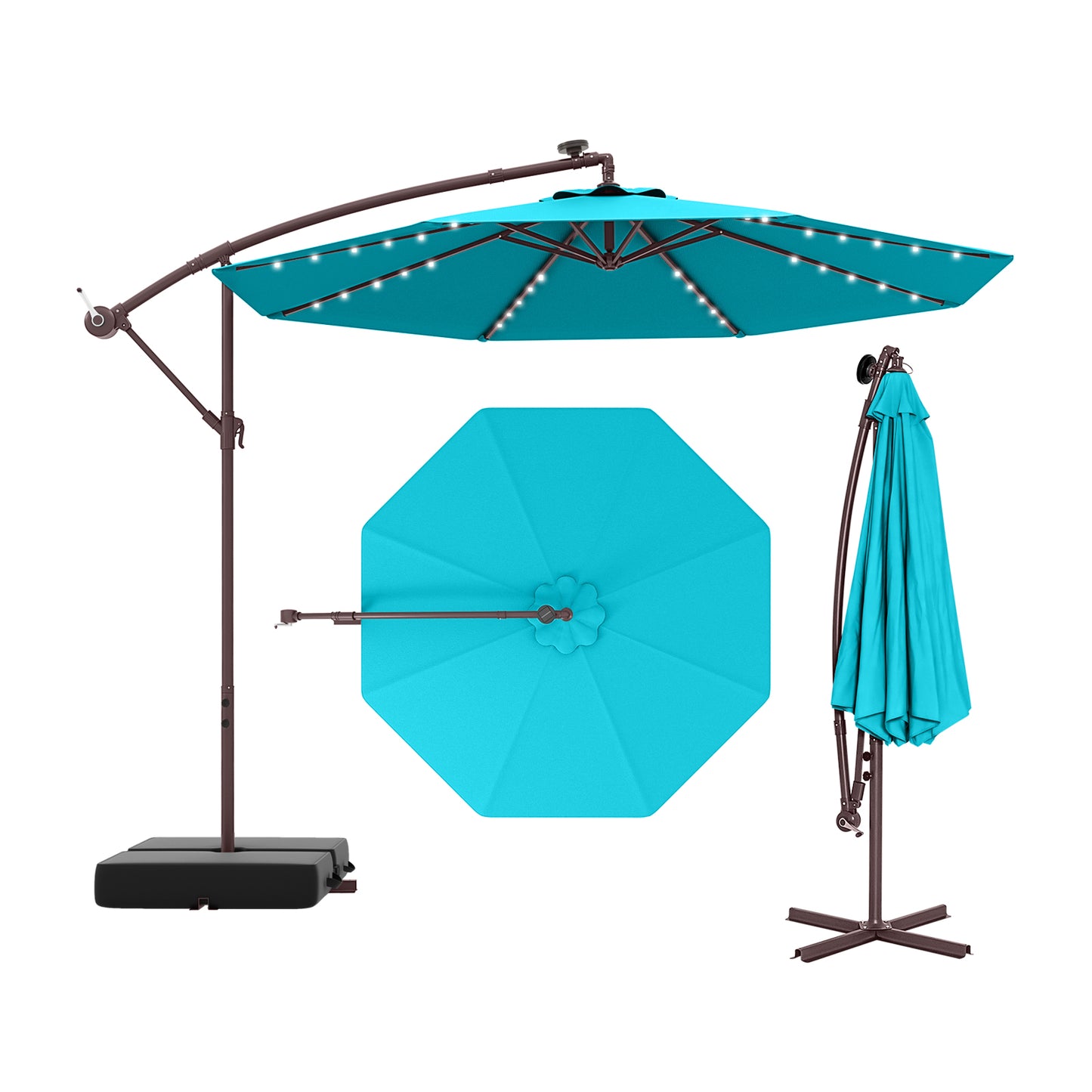 10 Ft Patio Umbrella Offset Cantilever Umbrella with 40 Solar Powered Lights-Red - Turquoise