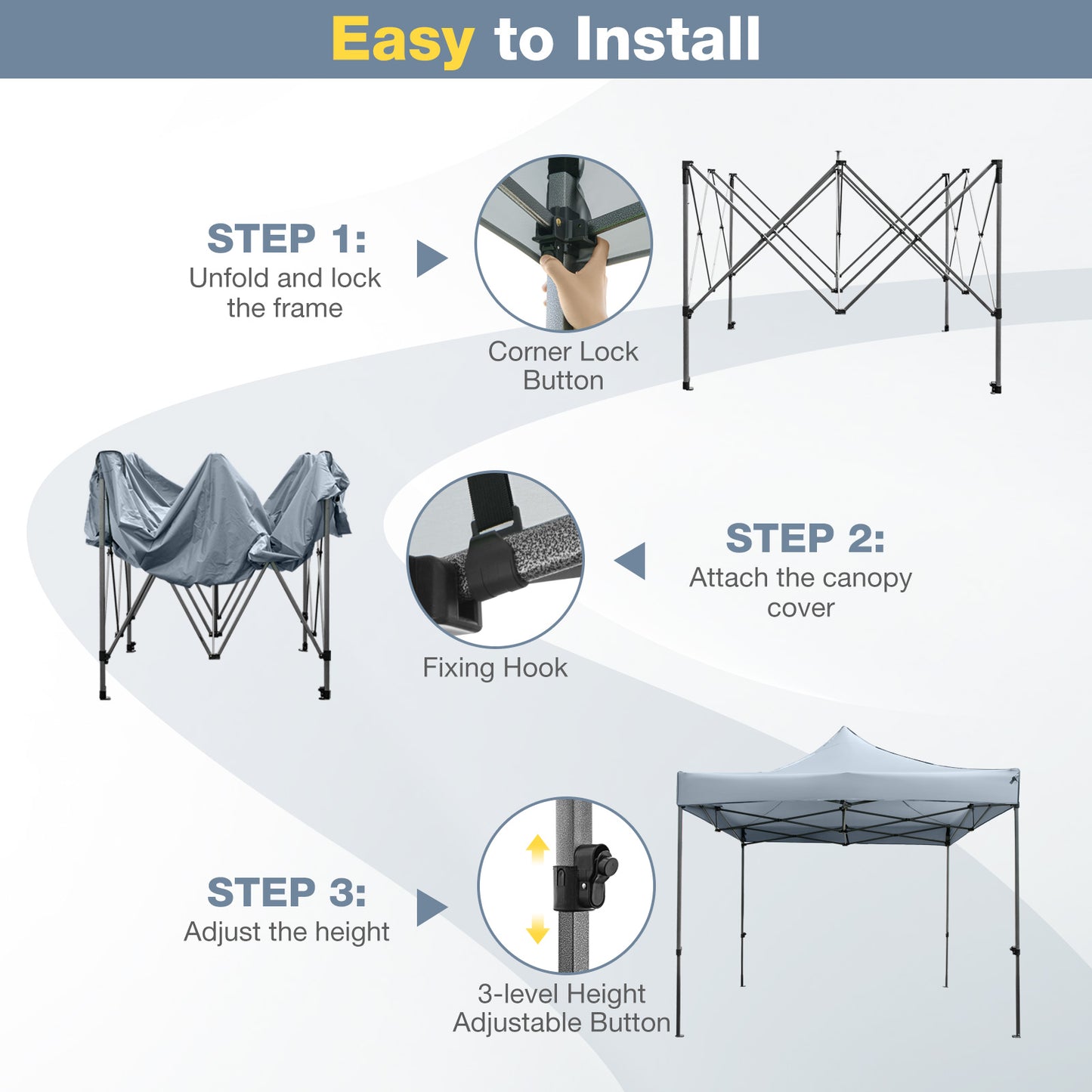 10 x 10 FT Outdoor Pop up Canopy Tent Easy Setup Gazebo Shelter with Wheeled Bag-Gray