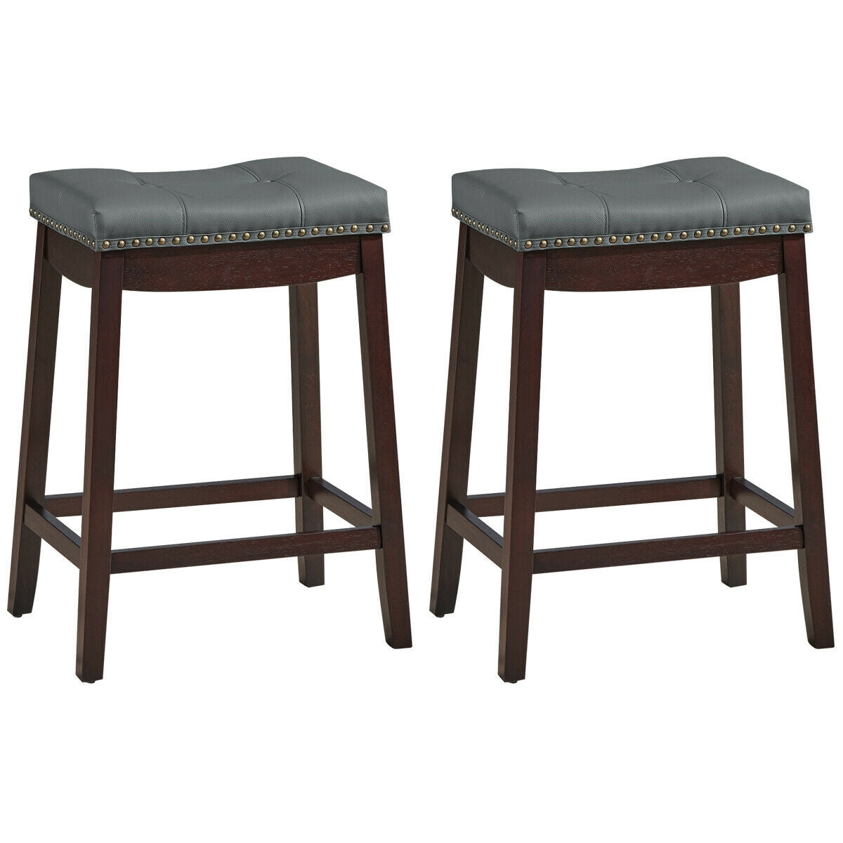 Set of 2 24-Inch Height Backless Counter Stool with Footrest-Brown - Brown