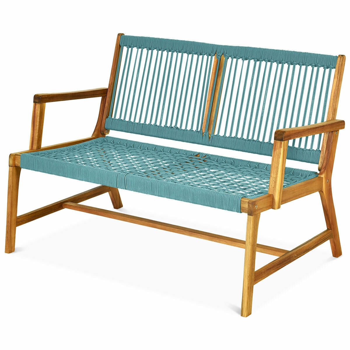 2-Person Acacia Wood Yard Bench for Balcony and Patio-Black - Turquoise