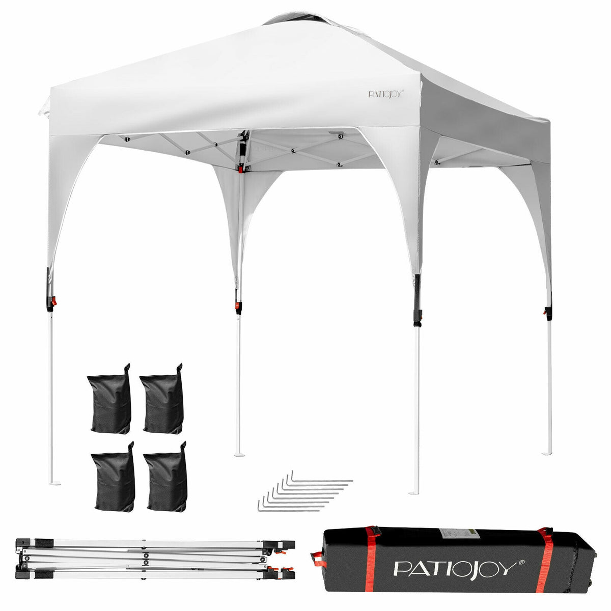 6.6 x 6.6 Feet Outdoor Pop Up Height Adjustable Canopy Tent with Roller Bag-Gray - White