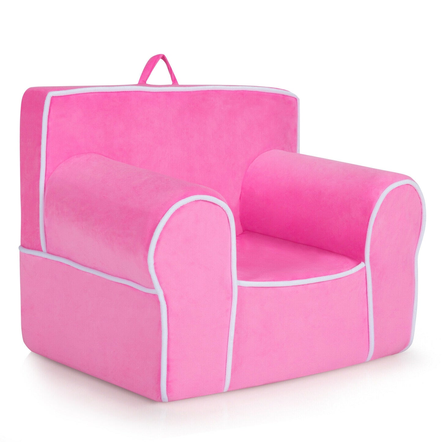 Upholstered Kids Sofa with Velvet Fabric and High-Quality Sponge-Pink - Pink