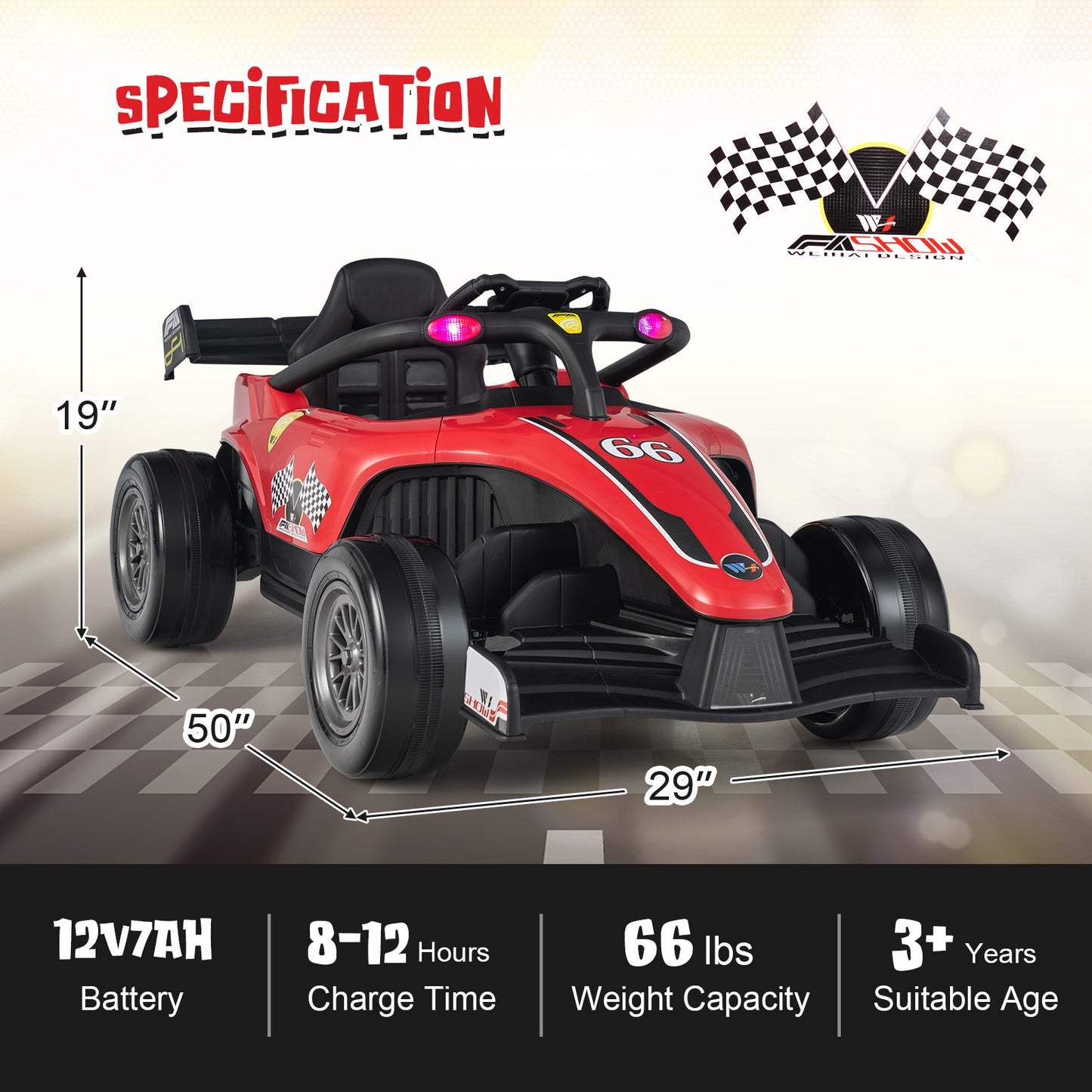 12V Kids Ride on Electric Formula Racing Car with Remote Control-Red - Red