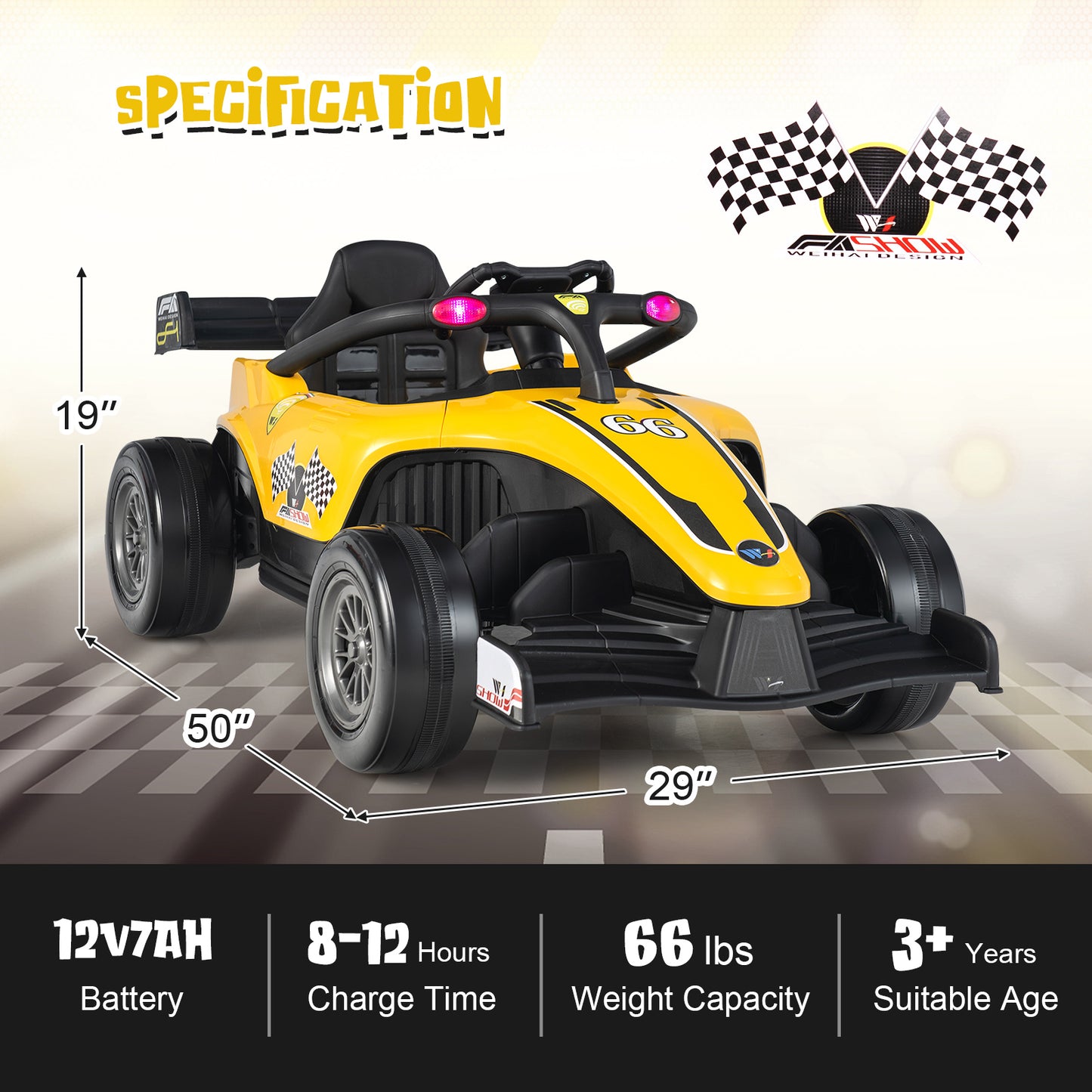 12V Kids Ride on Electric Formula Racing Car with Remote Control-Red - Yellow