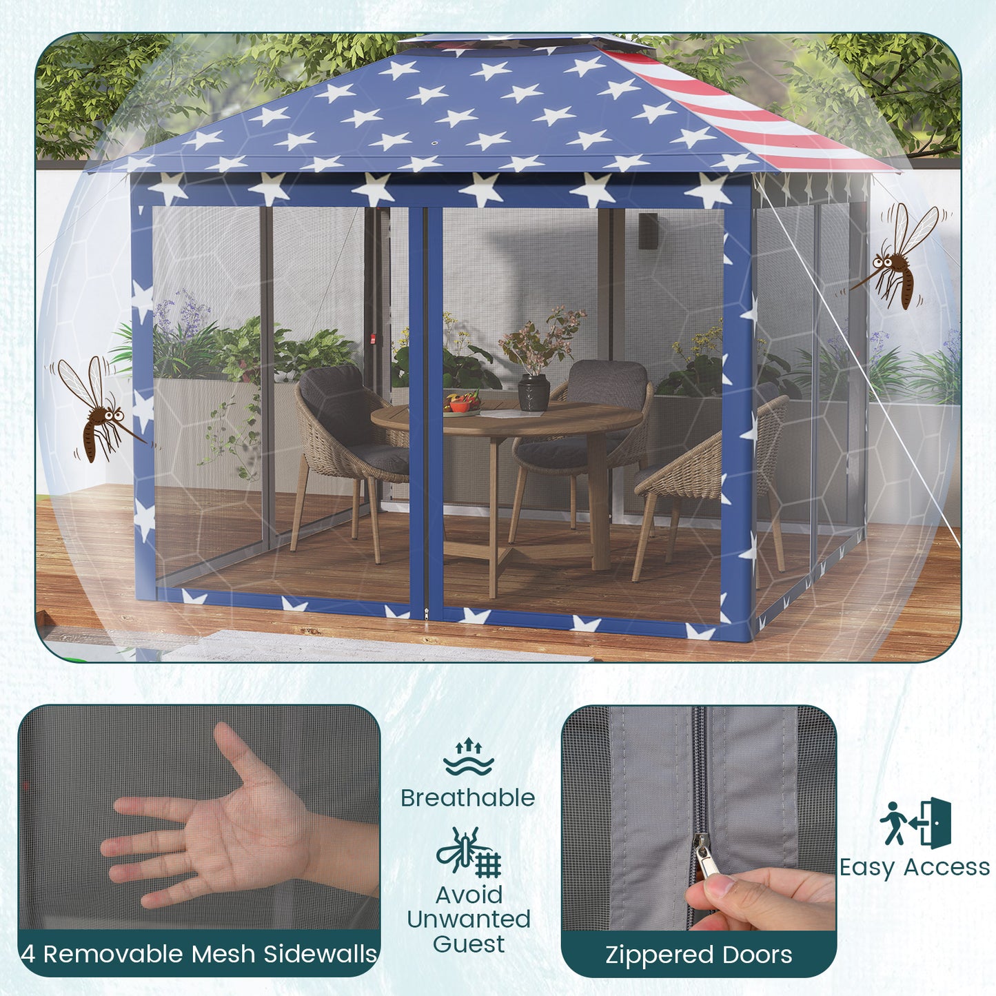 11 x 11 Feet 2-Tier Pop-Up Gazebo Tent Portable Canopy Shelter Carry Bag Mesh-Blue