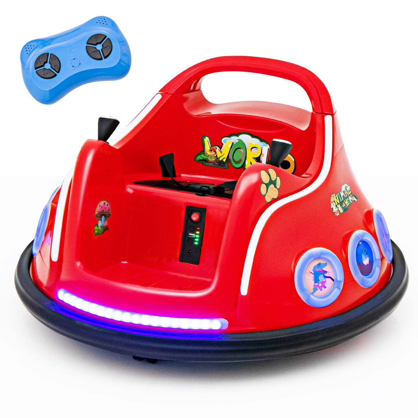 12V Electric Ride On Car with Remote Control and Flashing LED Lights-Purple - Red