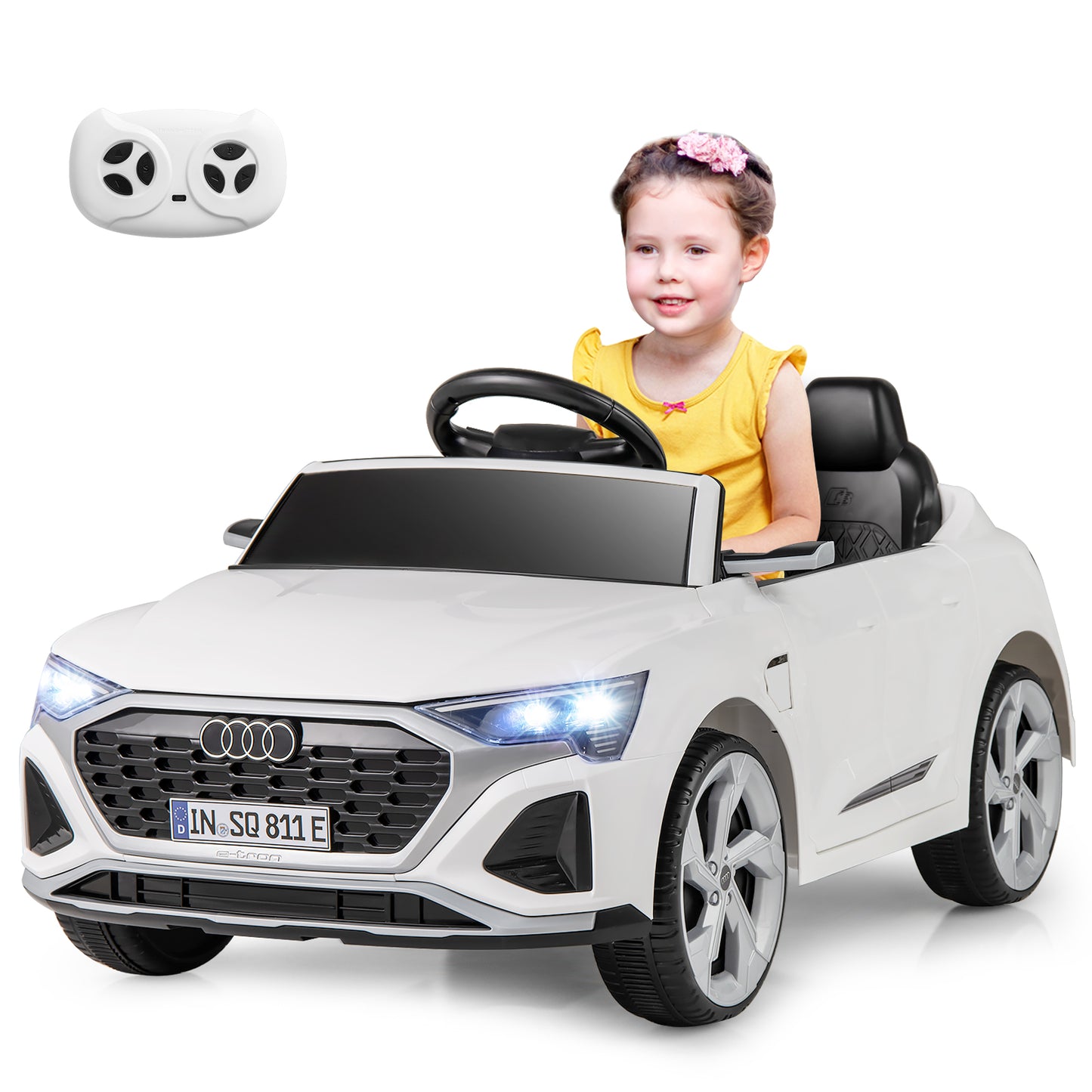 12V Kids Ride on Car Licensed Audi SQ8 with Remote Control and 3 Speeds-Black - White