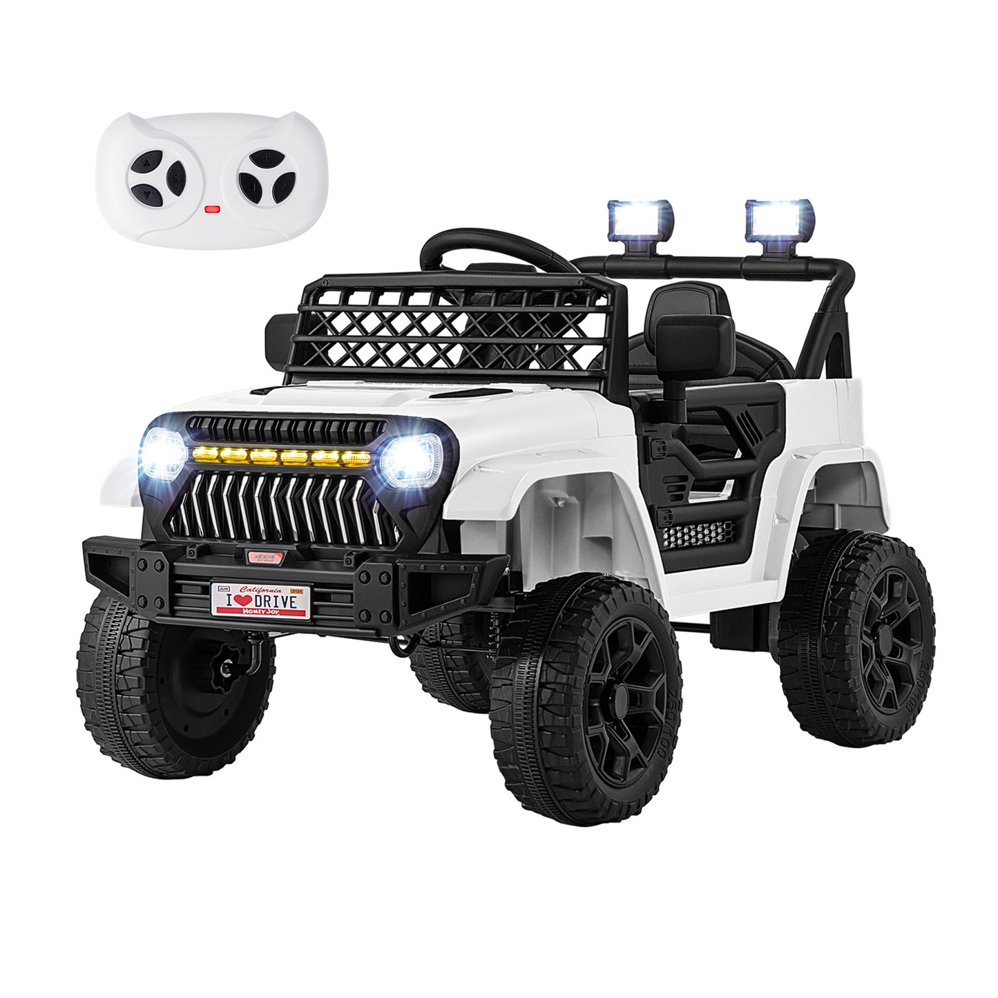 12V Kids Ride on Truck Car with Parental Remote and Music Player-Navy - White