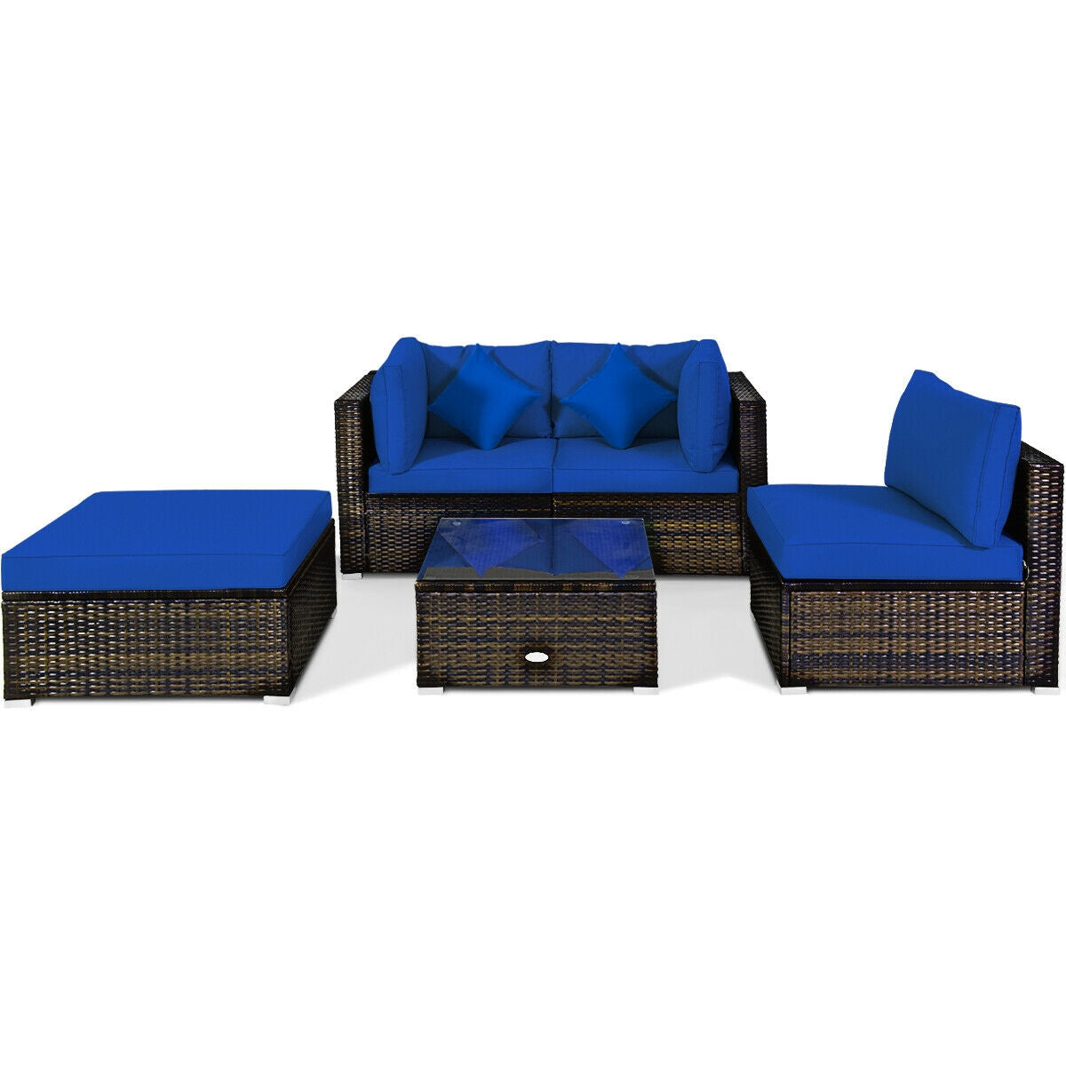 5 Pieces Outdoor Patio Rattan Furniture Set With Cushions-Beige - Navy