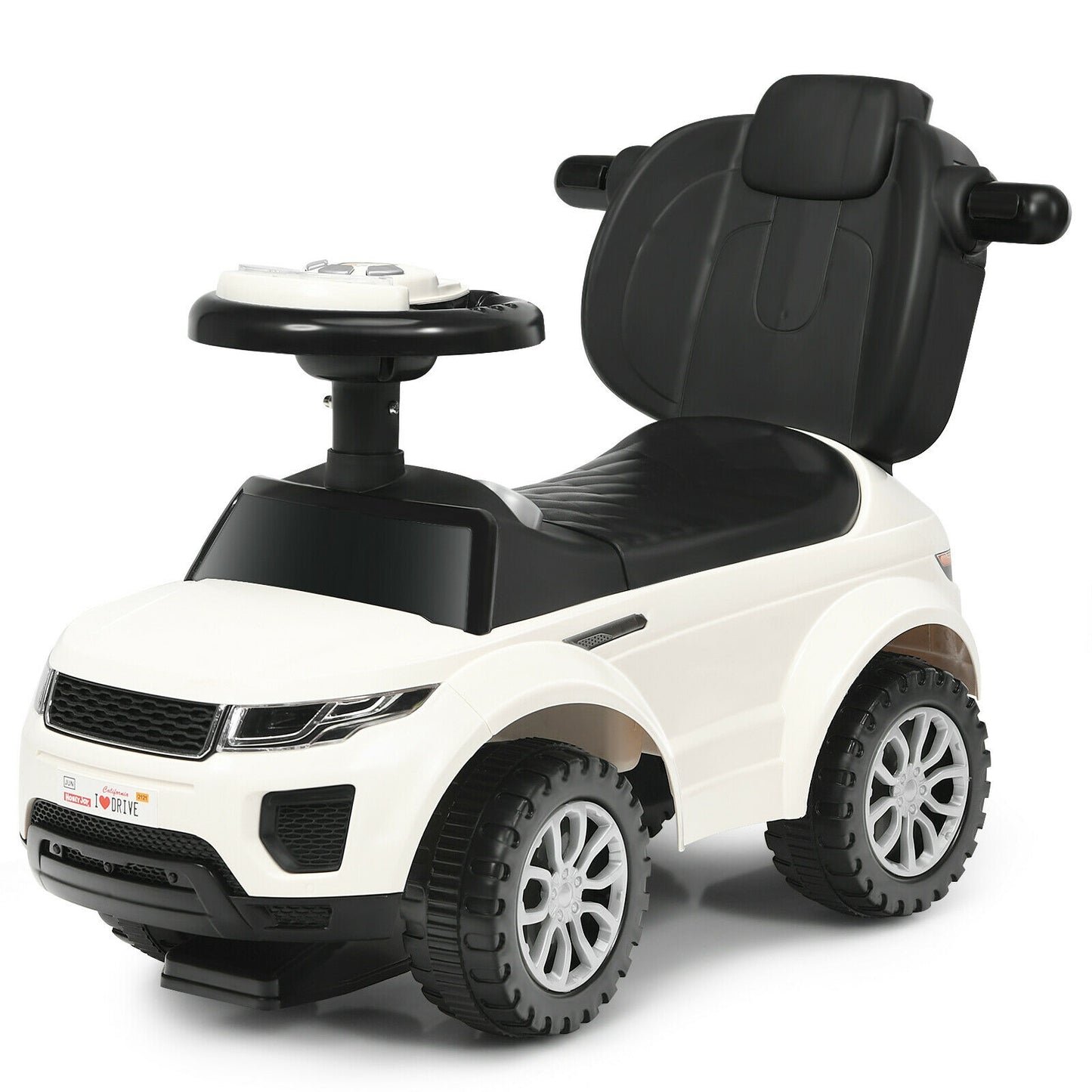 3 in 1 Ride on Push Car Toddler Stroller Sliding Car with Music-Pink - White