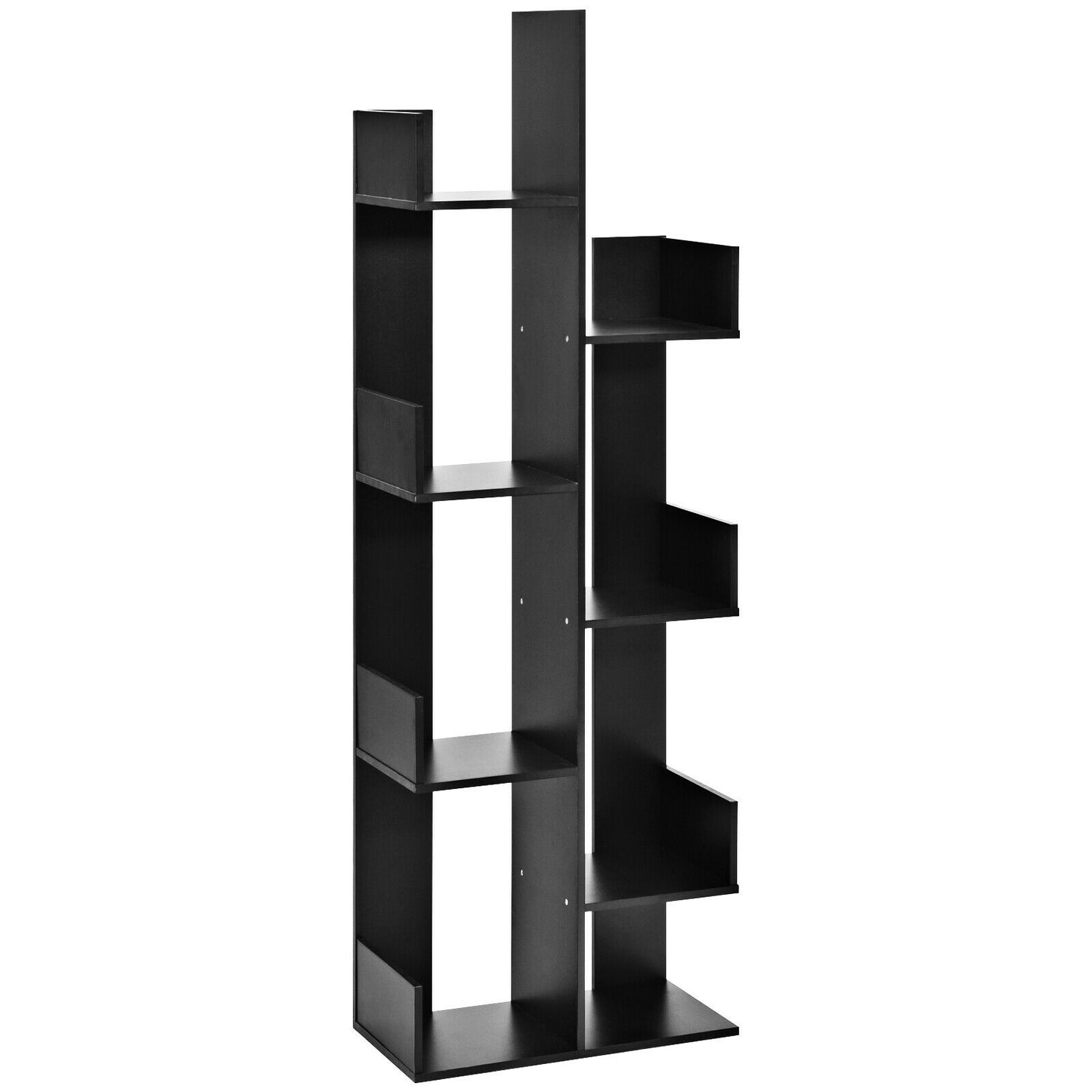 8-Tier Bookshelf Bookcase with 8 Open Compartments Space-Saving Storage Rack -Black - Black