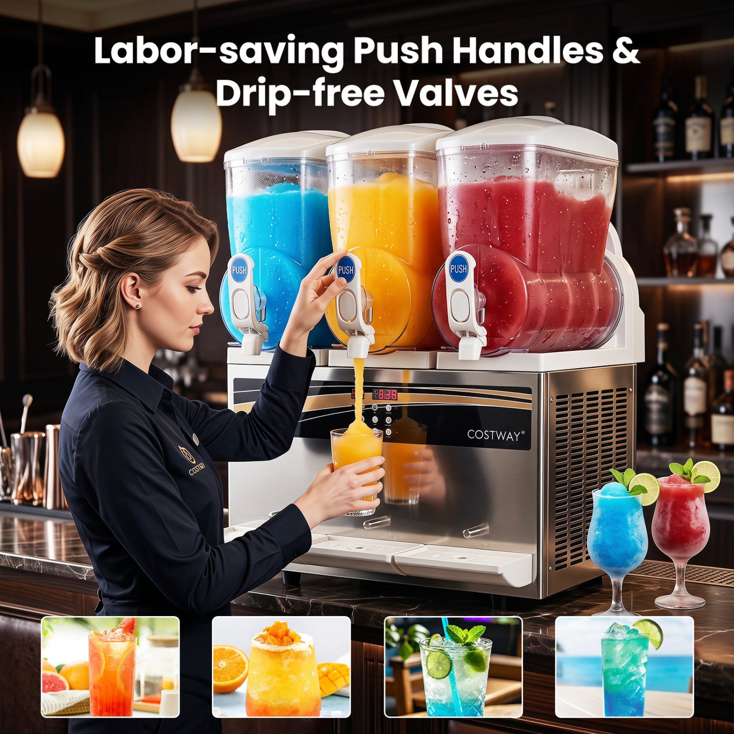Commercial Slushy Dispenser 12 Gal Triple Tank Slushie Maker