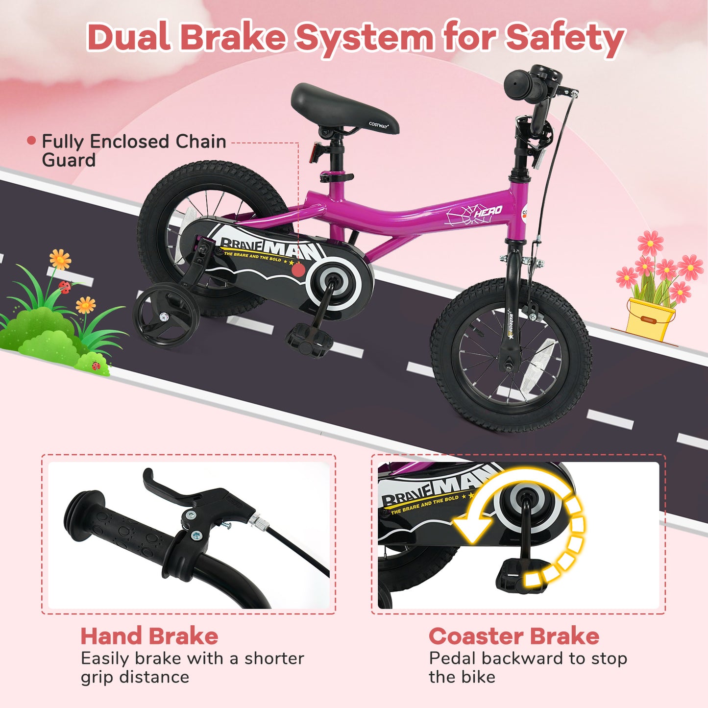 Kids Bike 14-Inch with Removable Training Wheels Pink