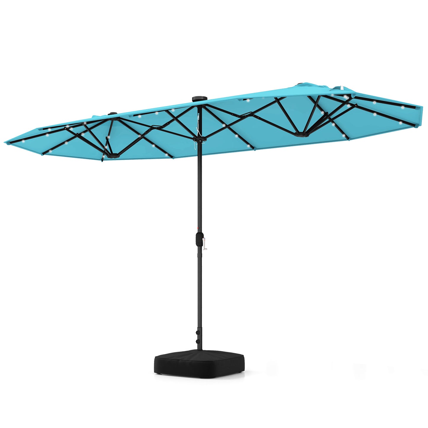 13FT Double-sided Patio Umbrella with Solar Lights for Garden Pool Backyard-Beige - Turquoise