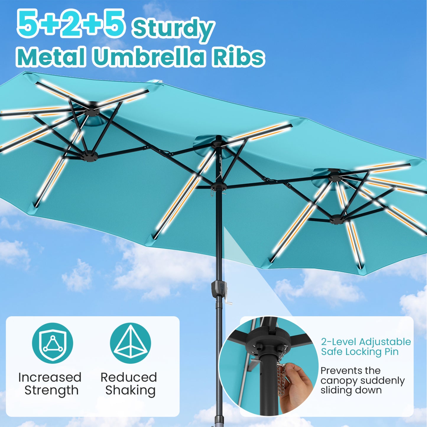 13 FT Double-Sided Patio Umbrella with 108 LED Lights & Base
