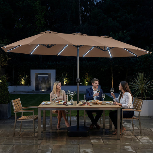 15.5 ft Patio Umbrella with Solar LED Lights and Base