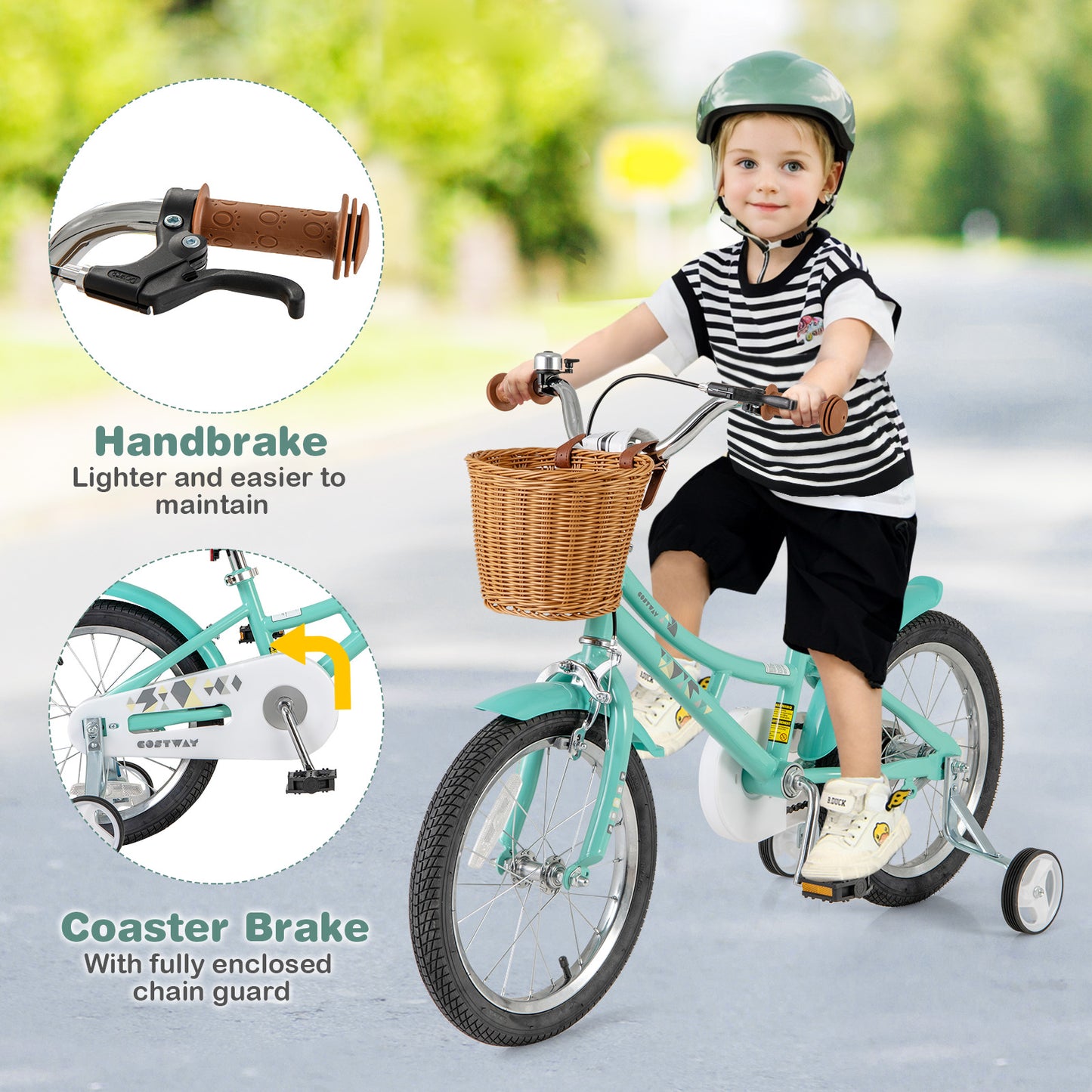 18 Inch Kids Bike Bicycle with Training Wheels and 2 Brake System Ages 4-8 Years Old-18 inches