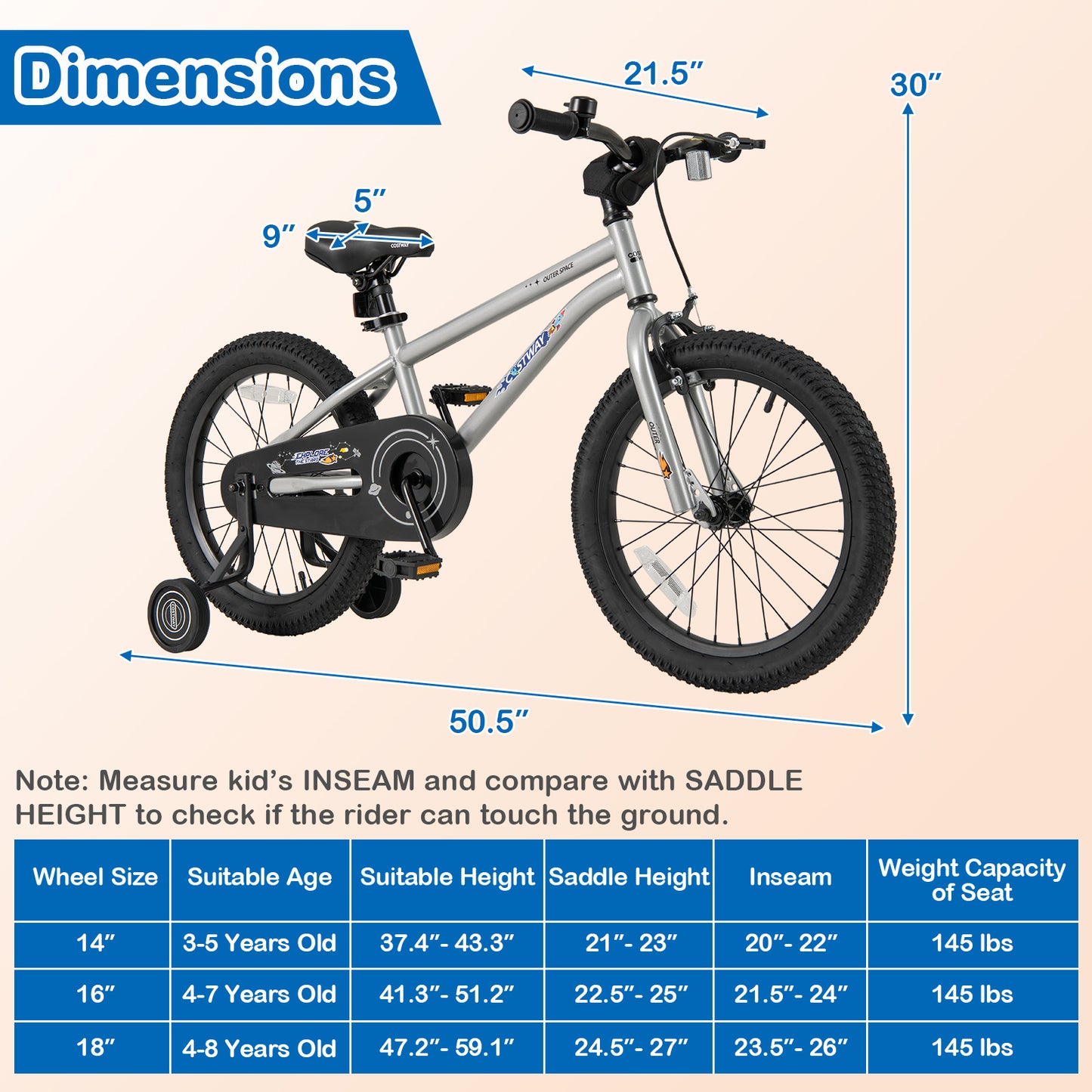 14-Inch Kids Bike Bicycle for Boys Girls 3-5 with High Carbon Steel Frame - 8 With High Carbon Steel Frame