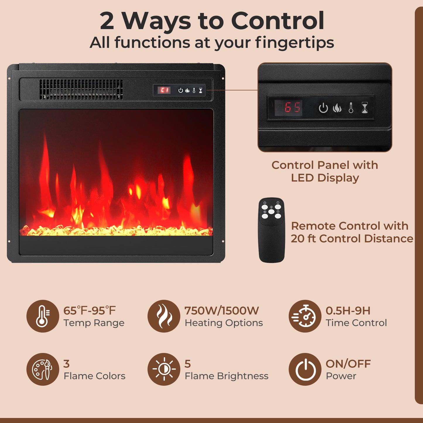 18 Inch Electric Fireplace Insert Fireplace Heater with Overheat Protection