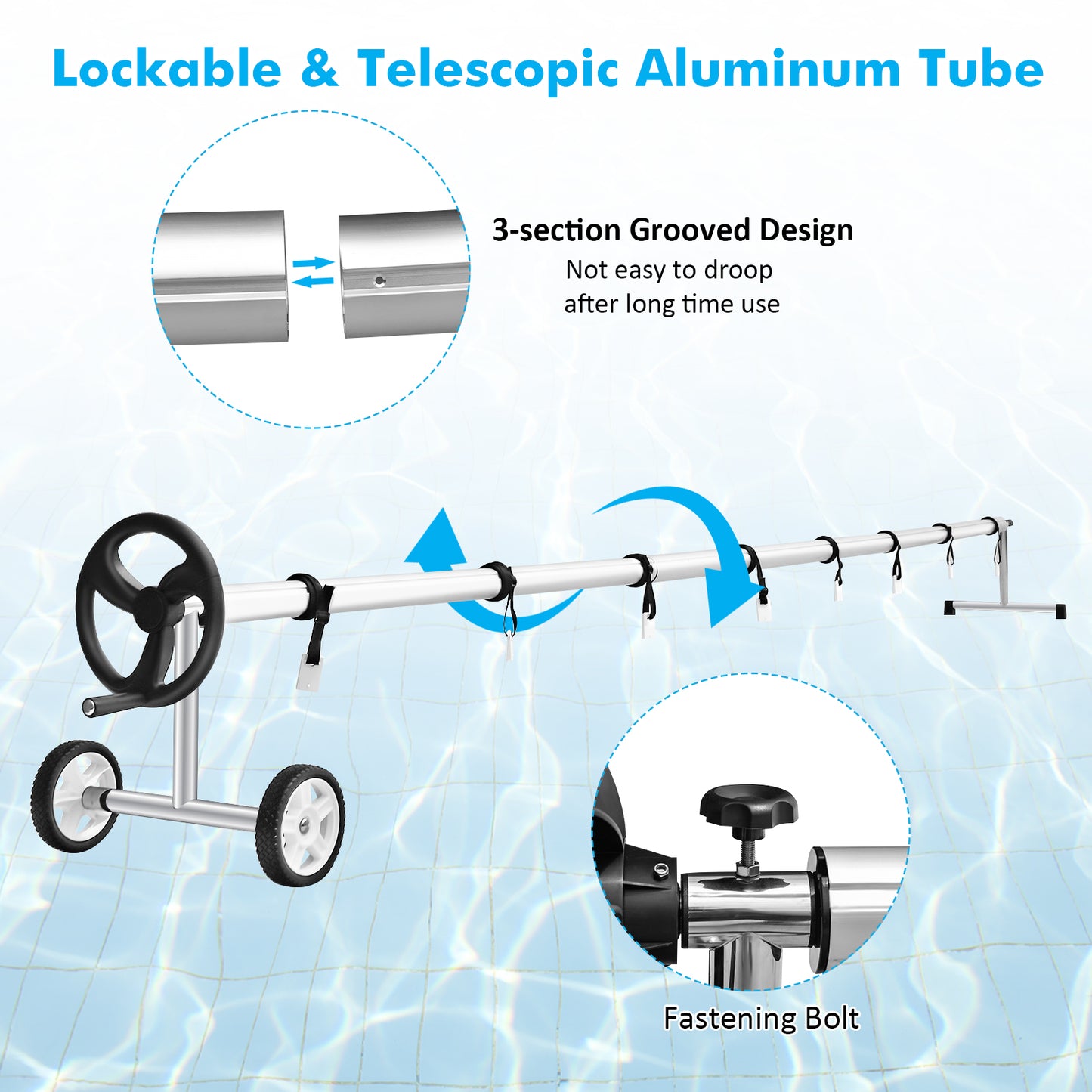 18 Ft Pool Cover Reel Set Aluminum In-ground Swimming Solar Cover Reel