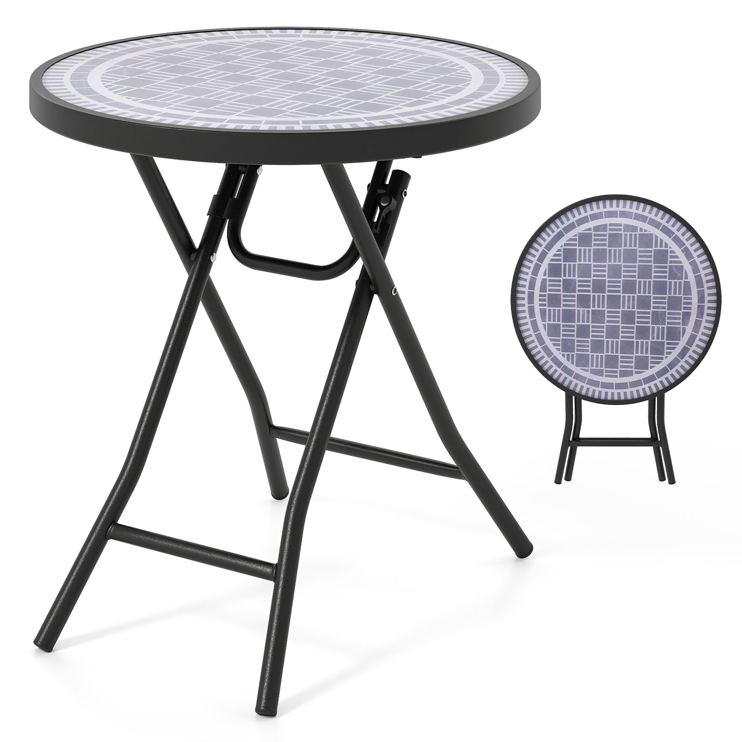 18 Inch Folding Side Table Patio Round Compact Coffee Table-Black - Gray