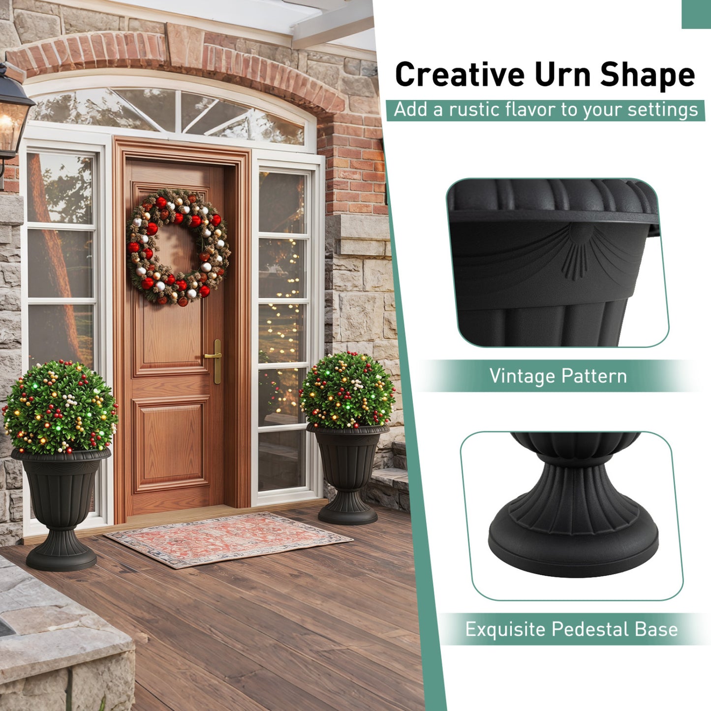 18-Inch Tall Urn Planters Set of 2 with Pedestal Base