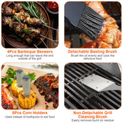 Stainless Steel BBQ Grill Tool Kit Grilling Utensil Accessories w/ Spatula Tongs Fork Knife