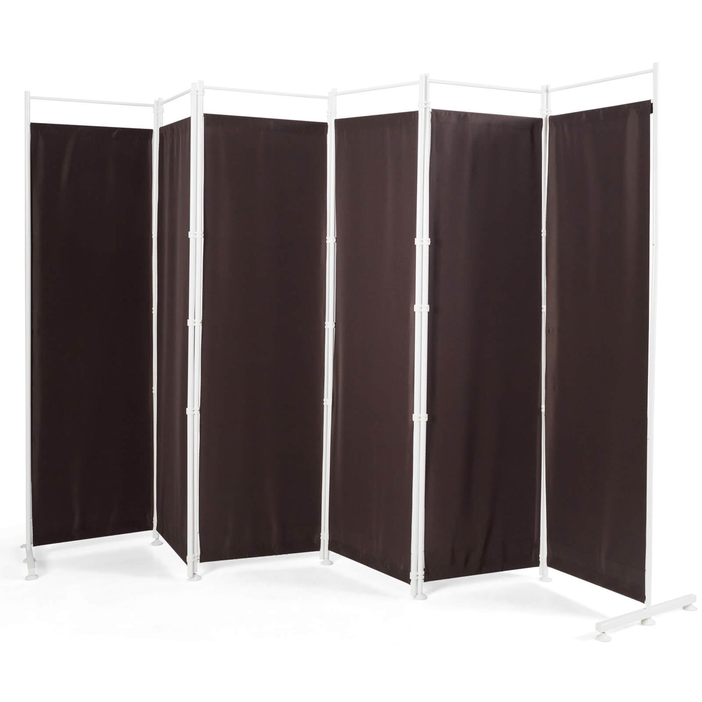6-Panel Room Divider Folding Privacy Screen with Steel Support Base-Black - Brown